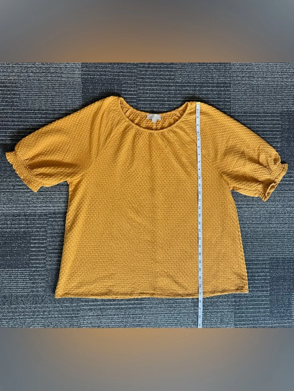 LOFT Mustard Textured Puff-Sleeve Tunic Half-Sleeve Shirt | SIZE XL - Picture 7 of 9